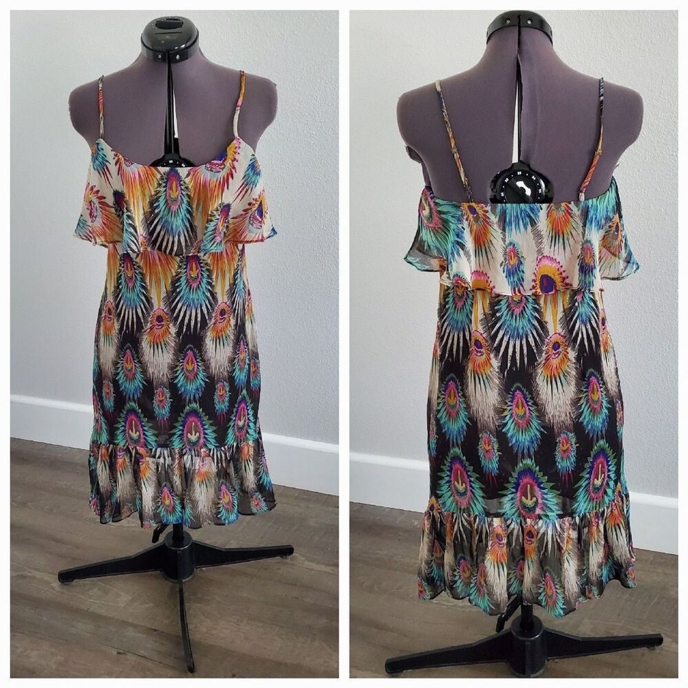 Buffalo Women’s Mini Dress Size XS Black Orange Layered Lightweight Sleeveless